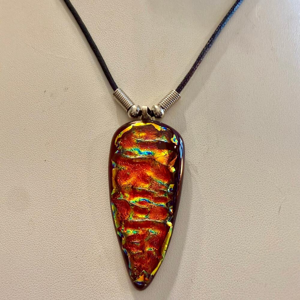 Vibrant Colorful Handcrafted Dichroic Glass Large Pendant - Picture 5 of 9
